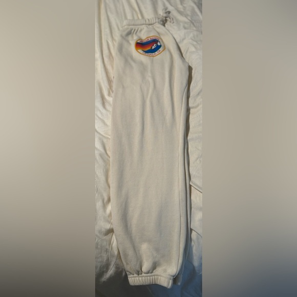 Aviator Nation LA Jolla CA Cream Sweatpants with Rainbow Logo - Picture 3 of 9